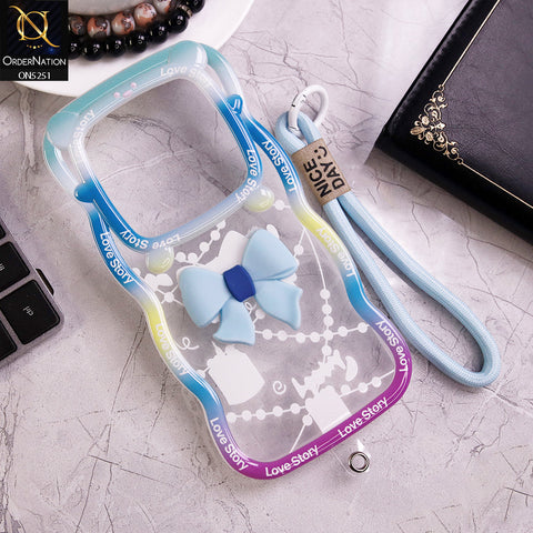 Oppo Reno 12F Cover - Cyan - New Love Story Cute 3D Bow Knot Soft Silicone Protective Case