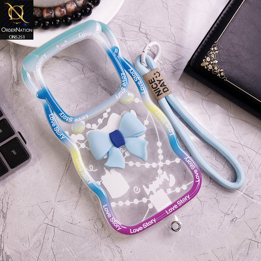 Oppo Reno 12F 4G Cover - Cyan - New Love Story Cute 3D Bow Knot Soft Silicone Protective Case