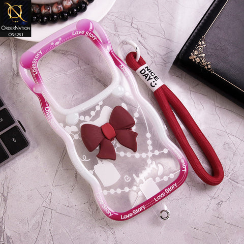 Oppo Reno 12F Cover - Red - New Love Story Cute 3D Bow Knot Soft Silicone Protective Case