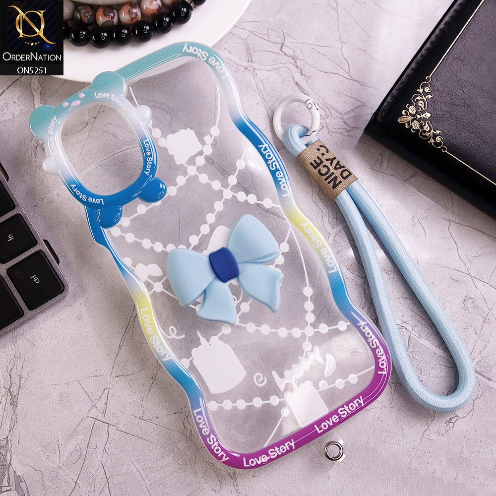 Samsung Galaxy A06 Cover - Cyan - New Love Story Cute 3D Bow Knot Soft Silicone Protective Case