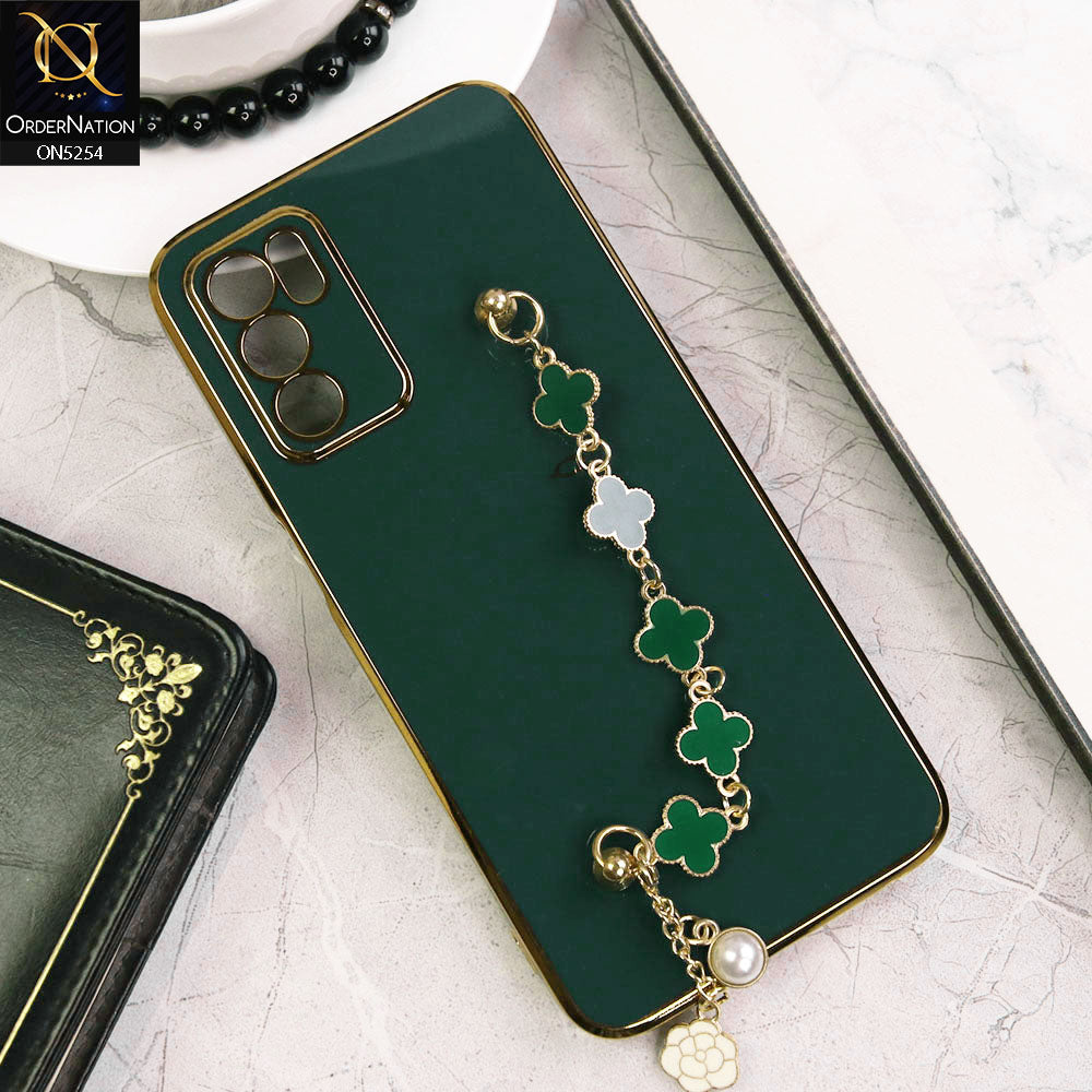 Oppo A16 Cover - Dark Green - New Gloss Shiny Soft Protective Case With Chain Holder