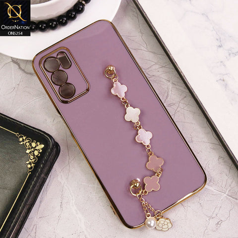 Oppo A16 Cover - Lilac - New Gloss Shiny Soft Protective Case With Chain Holder