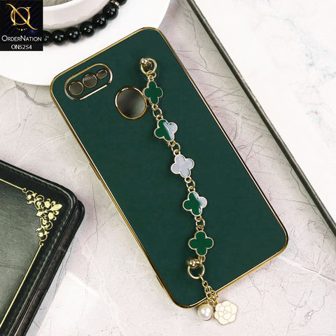 Oppo A12 Cover - Dark Green - New Gloss Shiny Soft Protective Case With Chain Holder