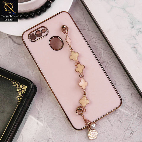 Oppo A7 Cover - Pink - New Gloss Shiny Soft Protective Case With Chain Holder