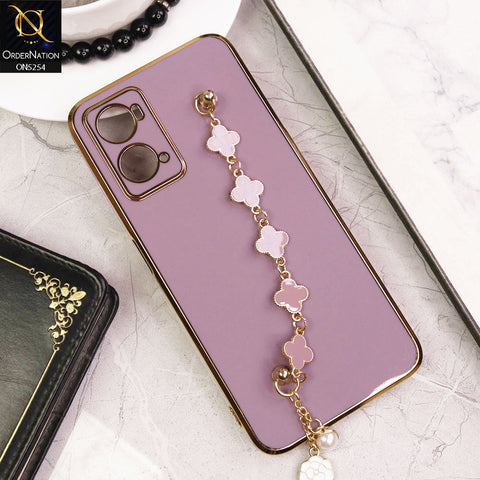 Oppo A76 Cover - Lilac - New Gloss Shiny Soft Protective Case With Chain Holder