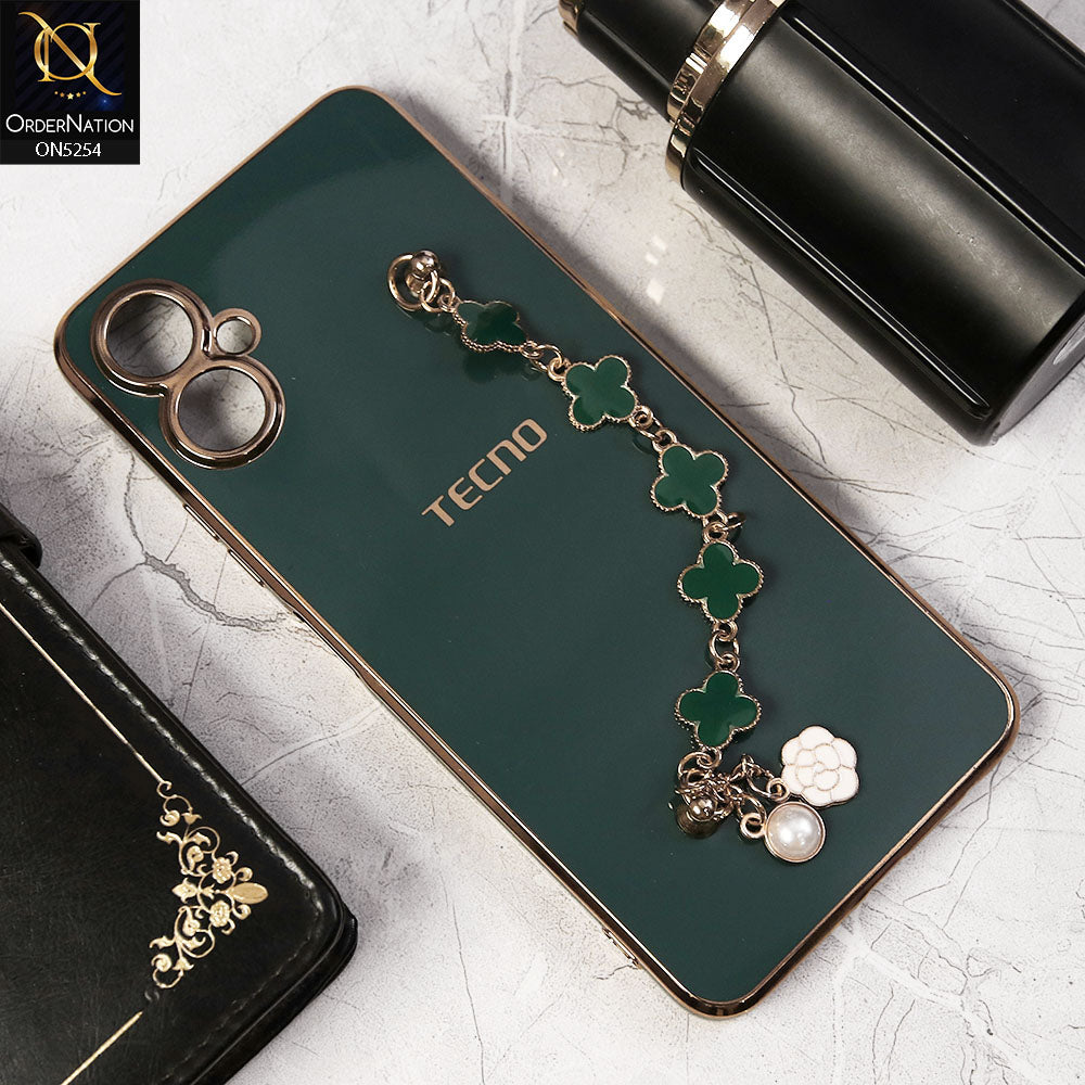 Tecno Camon 19 Neo Cover - Dark Green - New Gloss Shiny Soft Protective Case With Chain Holder