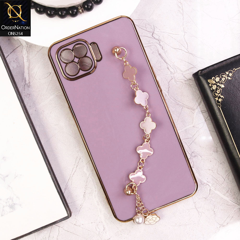 Oppo Reno 4F Cover - Lilac - New Gloss Shiny Soft Protective Case With Chain Holder