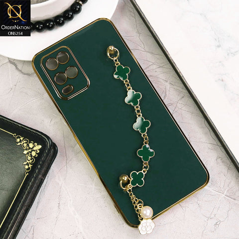 Oppo A54 Cover - Dark Green - New Gloss Shiny Soft Protective Case With Chain Holder