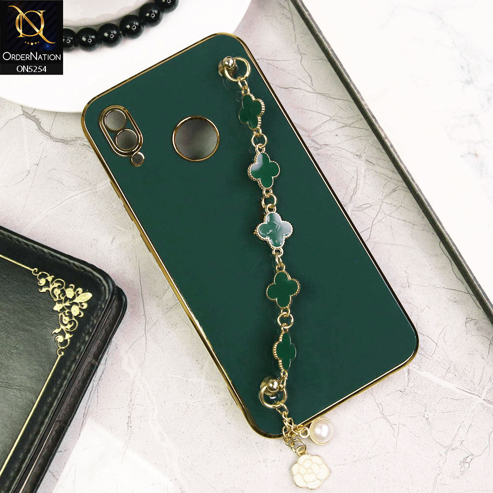 Huawei P20 Lite Cover - Dark Green - New Gloss Shiny Soft Protective Case With Chain Holder