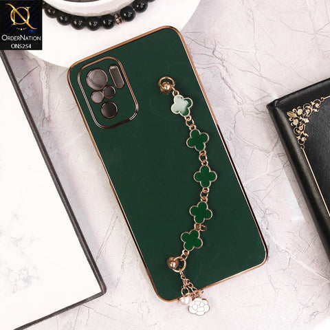 Xiaomi Redmi Note 10 4G Cover - Dark Green - New Gloss Shiny Soft Protective Case With Chain Holder