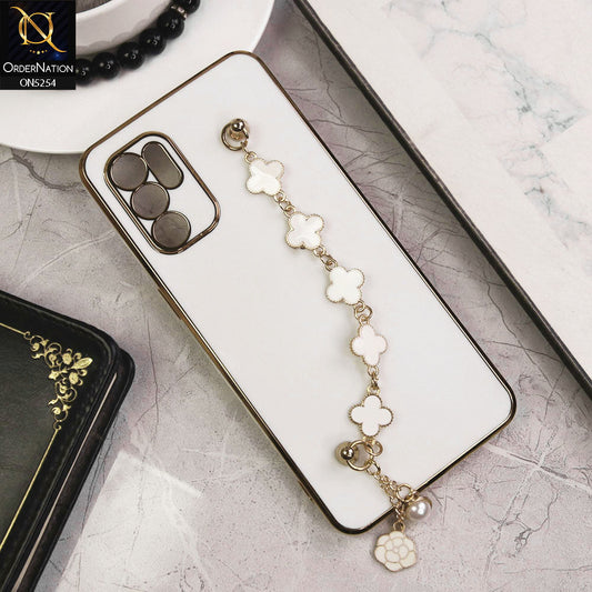 Oppo Reno 6 Cover - White - New Gloss Shiny Soft Protective Case With Chain Holder