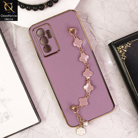 Vivo V23e Cover - Lilac - New Gloss Shiny Soft Protective Case With Chain Holder