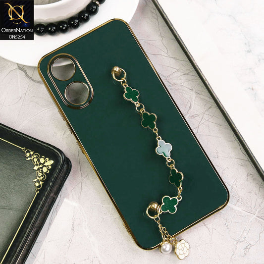 Vivo Y02s Cover - Dark Green - New Gloss Shiny Soft Protective Case With Chain Holder