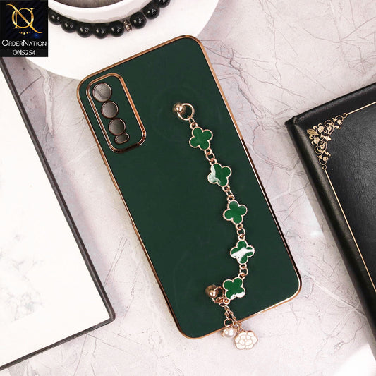 Vivo Y20a Cover - Dark Green - New Gloss Shiny Soft Protective Case With Chain Holder