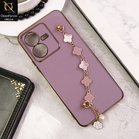 Vivo Y22s Cover - Lilac - New Gloss Shiny Soft Protective Case With Chain Holder