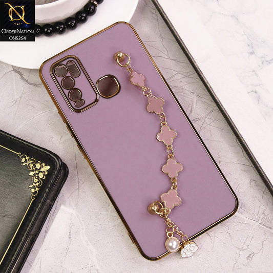 Vivo Y30 Cover - Lilac - New Gloss Shiny Soft Protective Case With Chain Holder