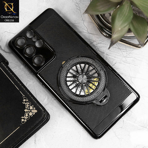 Samsung Galaxy S21 Ultra 5G 5G Cover - Black - New Breathing Mesh Hard Shell Protective Case With Spin Rotating Wheel Kickstand Holder