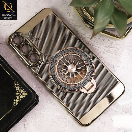 Samsung Galaxy S24 Plus Cover - Golden - New Breathing Mesh Hard Shell Protective Case With Spin Rotating Wheel Kickstand Holder