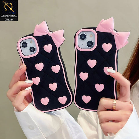 iPhone 14 Pro Max Cover - Pink - 3D Pink Heart with Bow-Knot Design Soft Protective Case