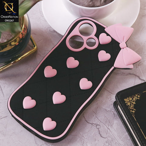 Infinix Hot 30 Play Cover - Pink - 3D Pink Heart with Bow-Knot Design Soft Protective Case