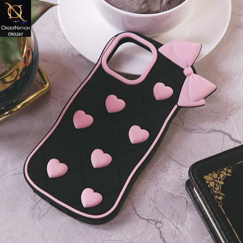 iPhone 11 Cover - Pink - 3D Pink Heart with Bow-Knot Design Soft Protective Case