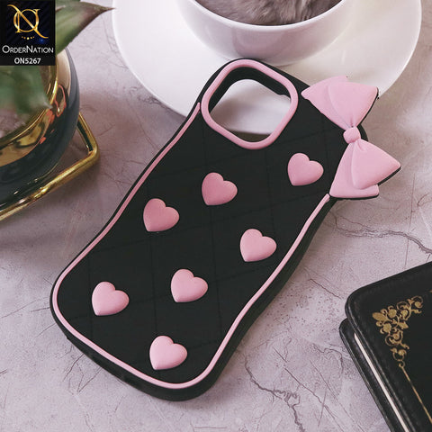 iPhone 13 Cover - Pink - 3D Pink Heart with Bow-Knot Design Soft Protective Case