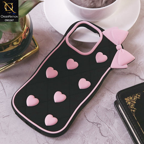 iPhone 14 Pro Cover - Pink - 3D Pink Heart with Bow-Knot Design Soft Protective Case