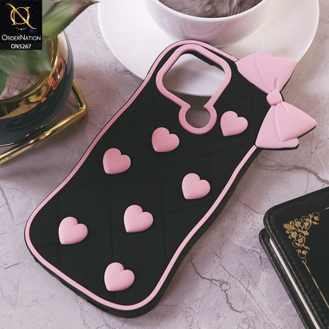 Infinix Smart 6 Cover - Pink - 3D Pink Heart with Bow-Knot Design Soft Protective Case