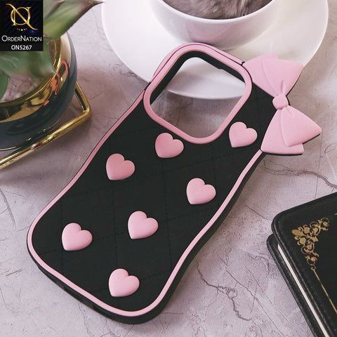 Tecno Spark 10 Cover - Pink - 3D Pink Heart with Bow-Knot Design Soft Protective Case