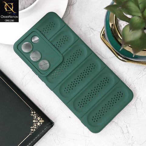 Vivo Y200e Cover - Green - Trendy Breathable Mesh Grid Net Soft Case With Camera Protection