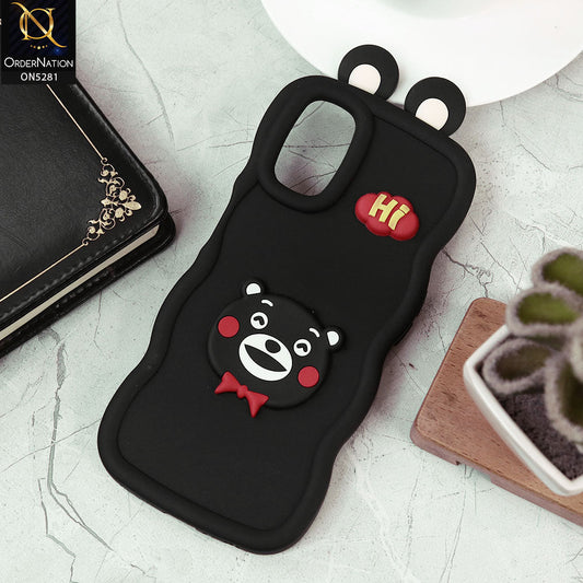 Oppo A52 Cover - Black -  3D Cute Cartoon With Ear Soft Silicon Protective Case