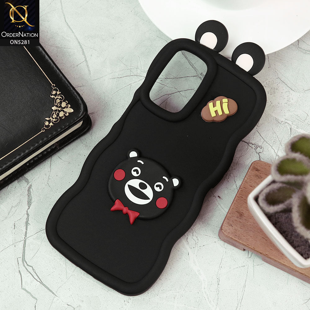 Oppo A54 4G Cover - Black -  3D Cute Cartoon With Ear Soft Silicon Protective Case