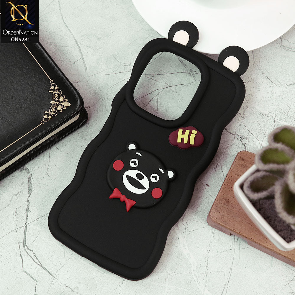 Tecno Camon 20 Cover - Black -  3D Cute Cartoon With Ear Soft Silicon Protective Case