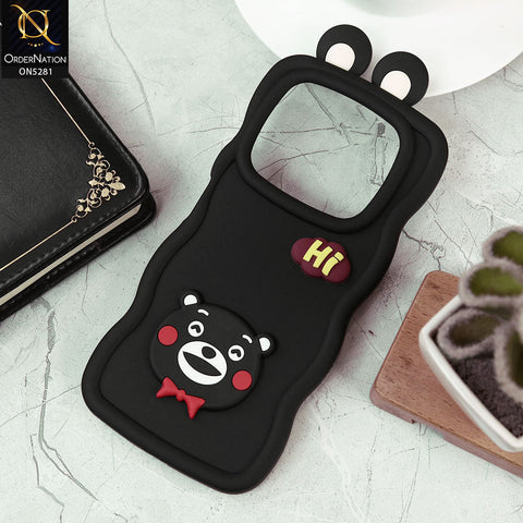 Infinix Note 40 Pro Plus Cover - Black -  3D Cute Cartoon With Ear Soft Silicon Protective Case