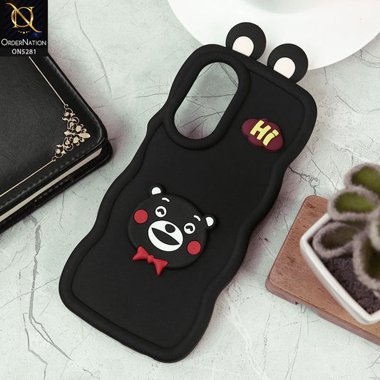 Oppo A58 4G Cover - Black -  3D Cute Cartoon With Ear Soft Silicon Protective Case