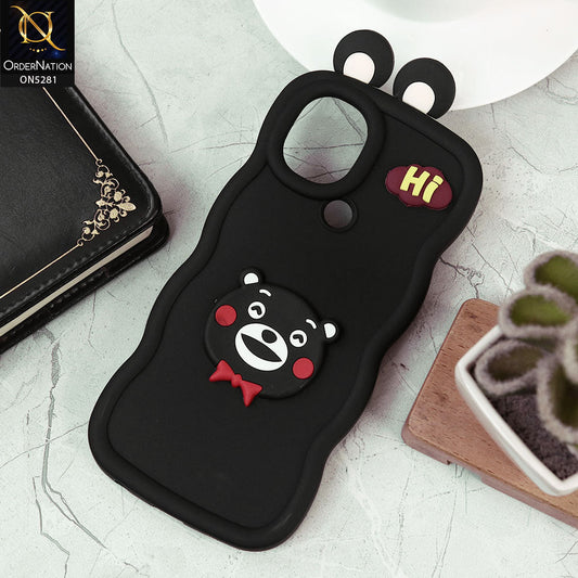 Xiaomi Redmi A1 Cover - Black -  3D Cute Cartoon With Ear Soft Silicon Protective Case