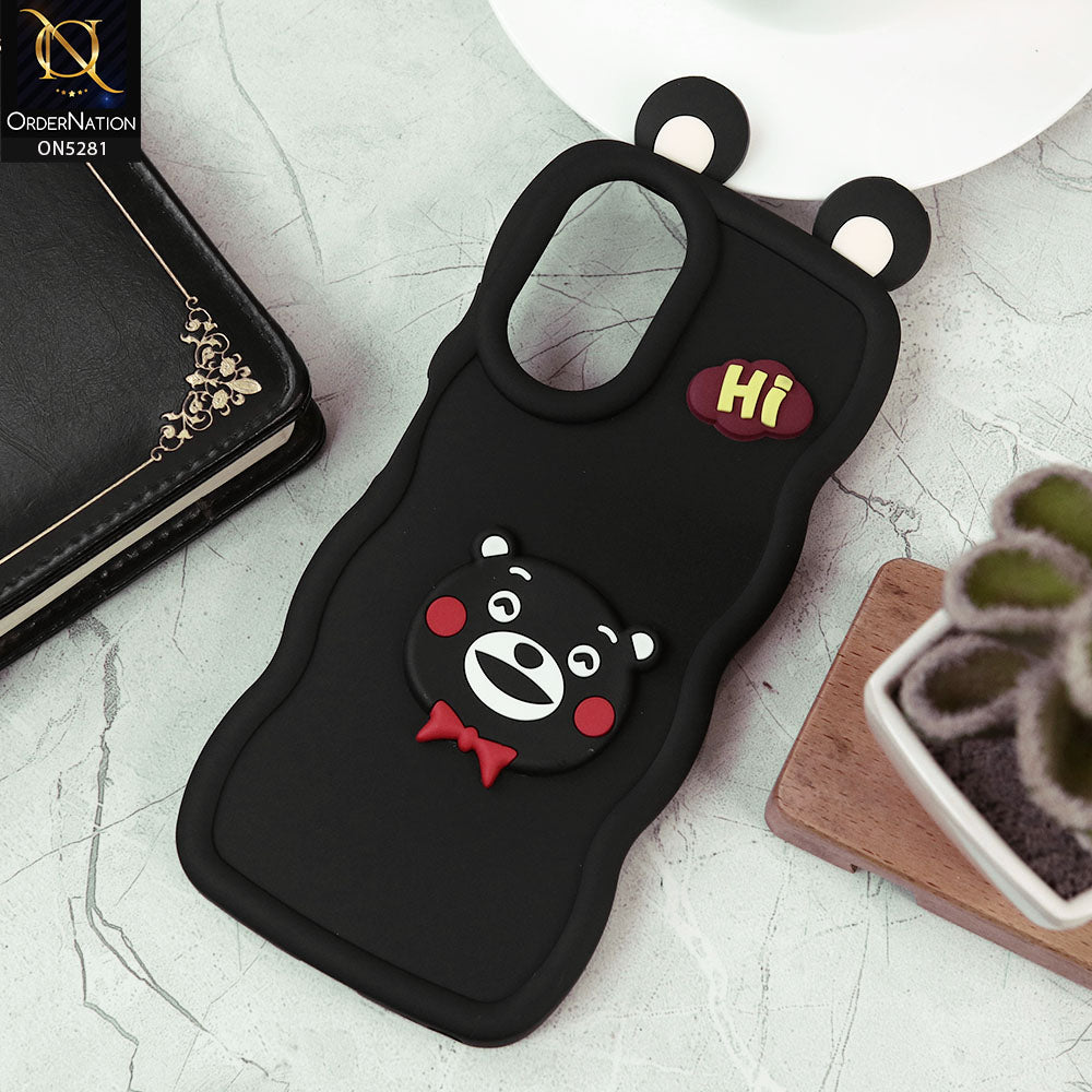 Realme C67 Cover - Black -  3D Cute Cartoon With Ear Soft Silicon Protective Case