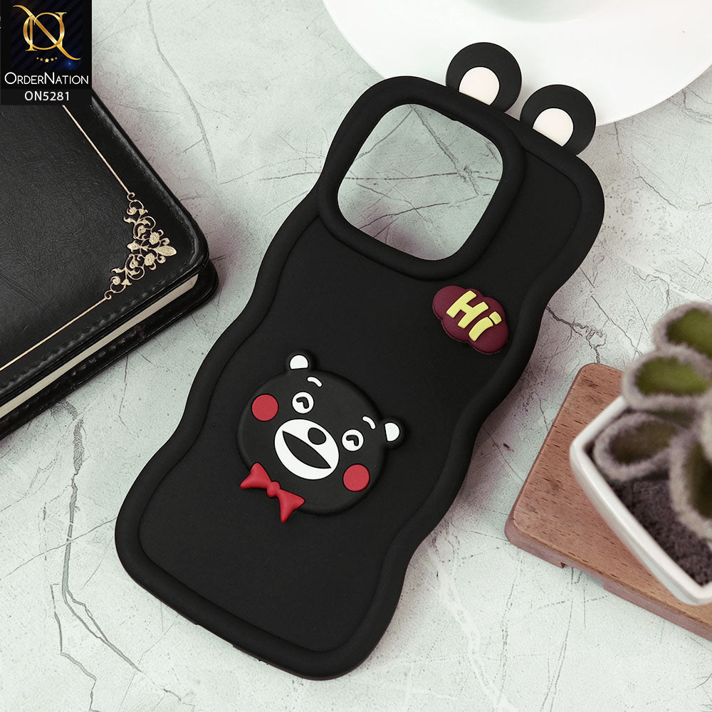 Xiaomi Redmi 12C Cover - Black -  3D Cute Cartoon With Ear Soft Silicon Protective Case