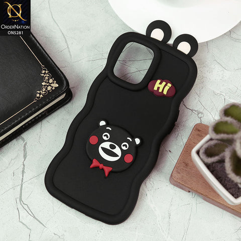 Oppo F21 Pro 4G Cover - Black -  3D Cute Cartoon With Ear Soft Silicon Protective Case