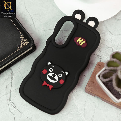 Vivo Y28 5G Cover - Black -  3D Cute Cartoon With Ear Soft Silicon Protective Case