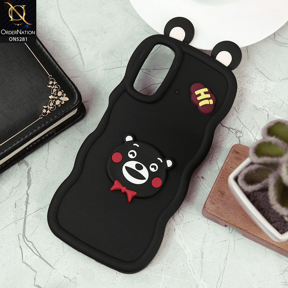 Vivo Y20 Cover - Black -  3D Cute Cartoon With Ear Soft Silicon Protective Case