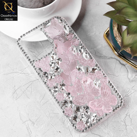 iPhone 12 Pro Max Cover - Design 2 -  Cute 3D Flowers Butterfly Shiny Rhinestones Soft Border Case