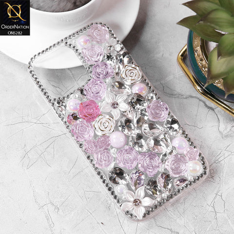 iPhone 11 Pro Max Cover - Design 1 -  Cute 3D Flowers Butterfly Shiny Rhinestones Soft Border Case