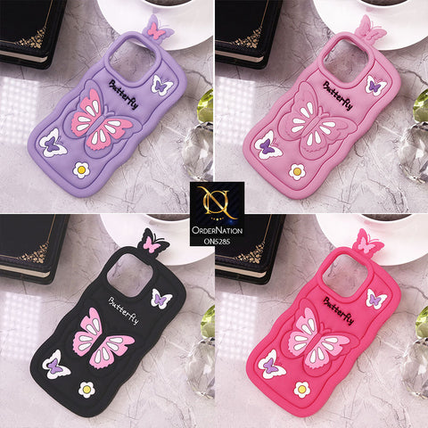 iPhone 14 Pro Max Cover - Dark Pink - Cute 3D Butterfly Cartoon Soft Case