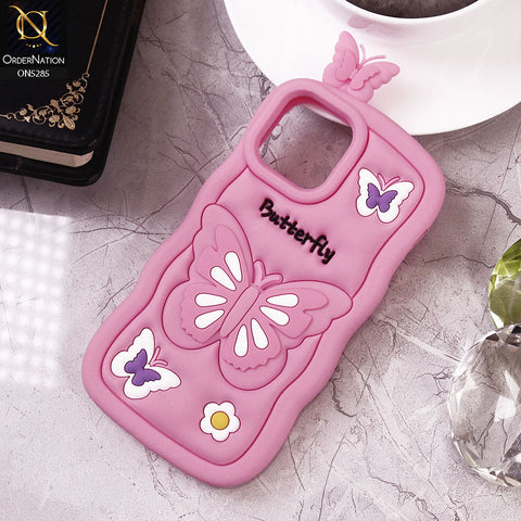 iPhone 14 Cover - Light Pink - Cute 3D Butterfly Cartoon Soft Case