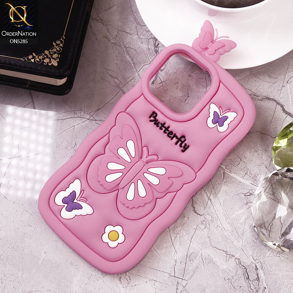 iPhone 13 Pro Max Cover - Light Pink - Cute 3D Butterfly Cartoon Soft Case