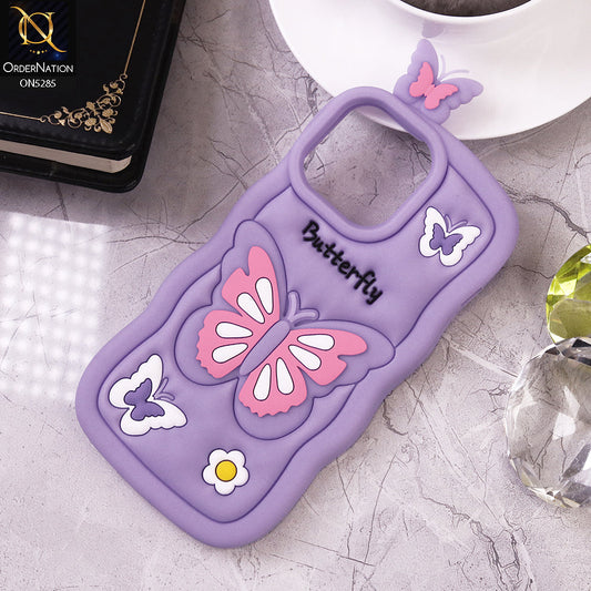 iPhone 13 Pro Max Cover - Purple - Cute 3D Butterfly Cartoon Soft Case