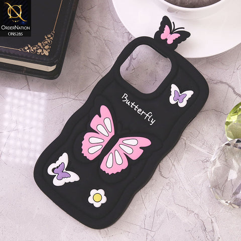 iPhone 14 Pro Max Cover - Black - Cute 3D Butterfly Cartoon Soft Case