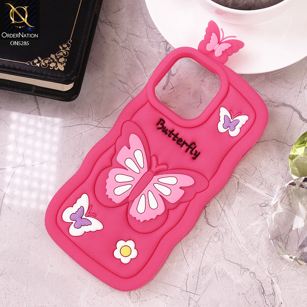 iPhone 14 Pro Max Cover - Dark Pink - Cute 3D Butterfly Cartoon Soft Case