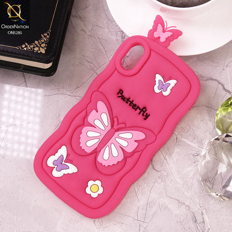 iPhone XS / X Cover - Dark Pink - Cute 3D Butterfly Cartoon Soft Case